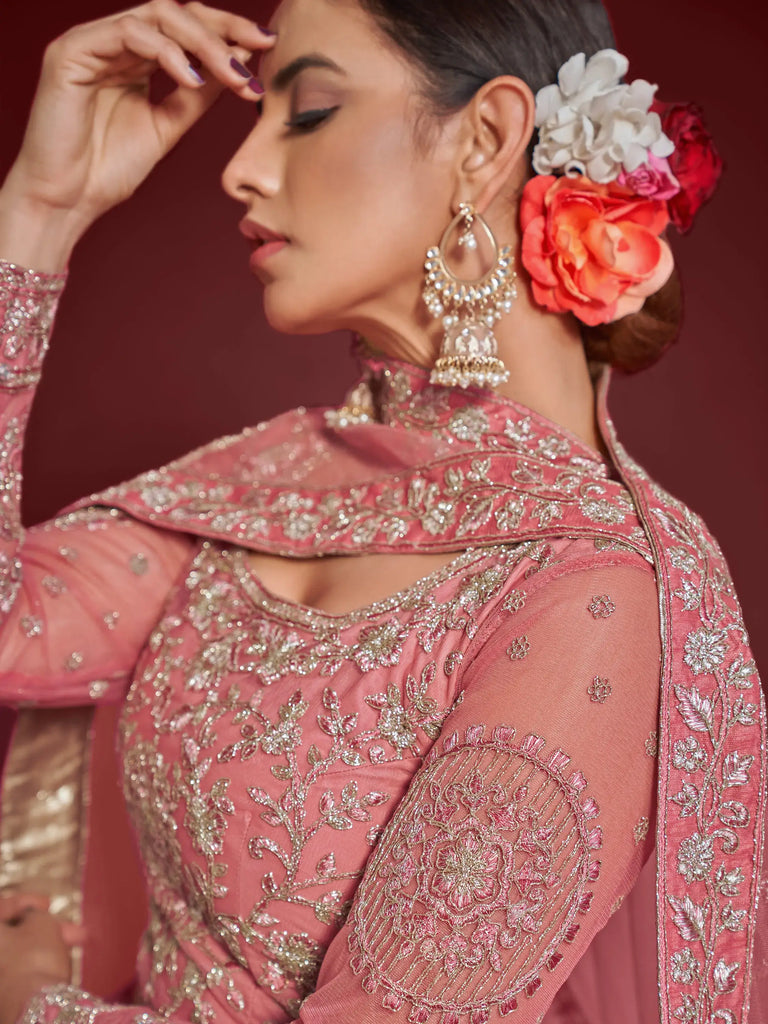 Captivating Pink Embroidered Soft Net Event Wear Lehenga Choli