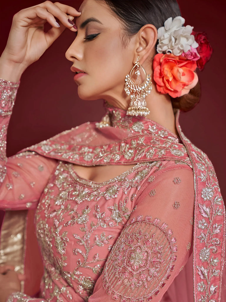 Captivating Pink Embroidered Soft Net Event Wear Lehenga Choli