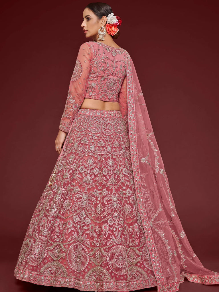 Captivating Pink Embroidered Soft Net Event Wear Lehenga Choli
