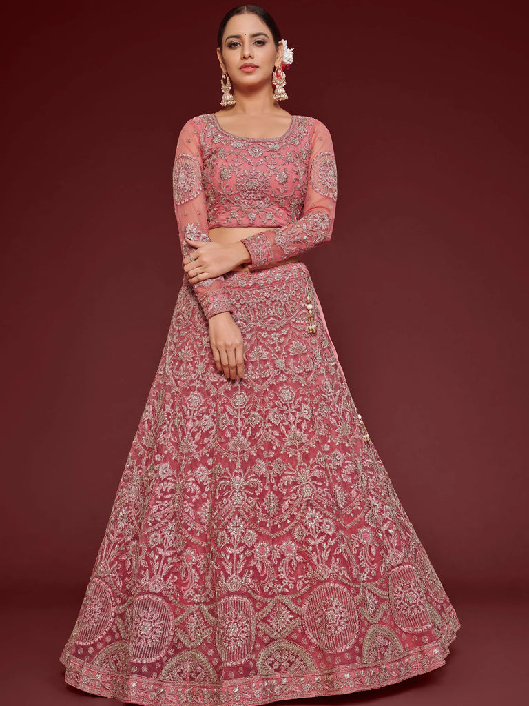 Captivating Pink Embroidered Soft Net Event Wear Lehenga Choli