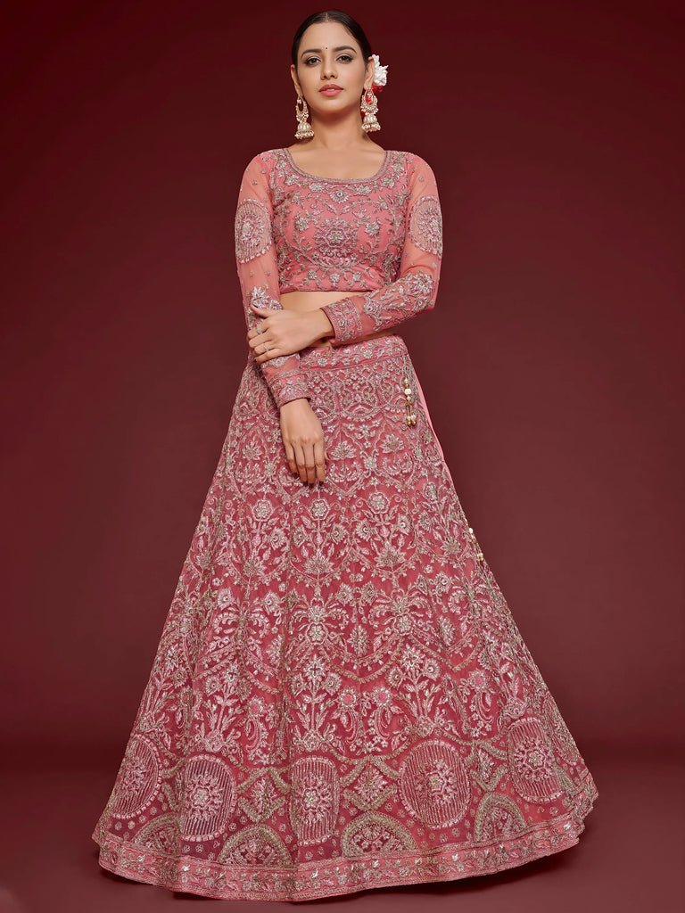 Captivating Pink Embroidered Soft Net Event Wear Lehenga Choli