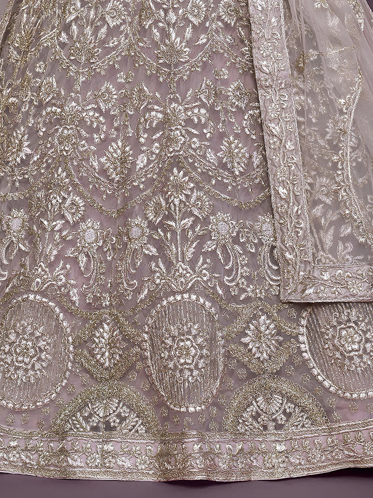 Adorable Lavender Embroidered Net Function Wear Plus Size Lehenga Choli