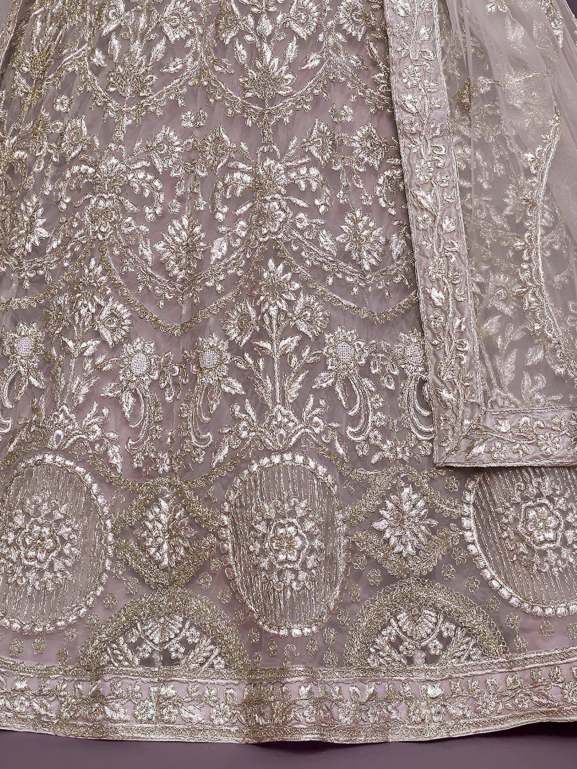 Adorable Lavender Embroidered Net Function Wear Plus Size Lehenga Choli
