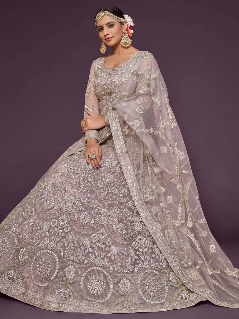 Gorgeous Beige Embroidered Soft Net Occasion Wear Lehenga Choli