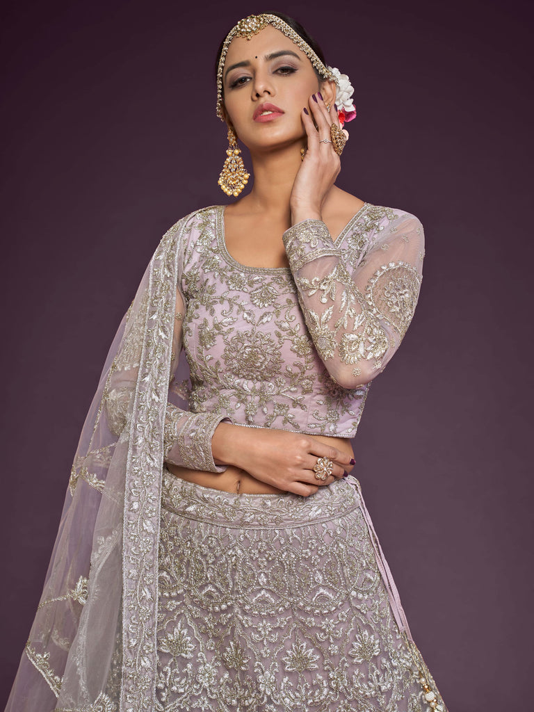 Gorgeous Beige Embroidered Soft Net Occasion Wear Lehenga Choli