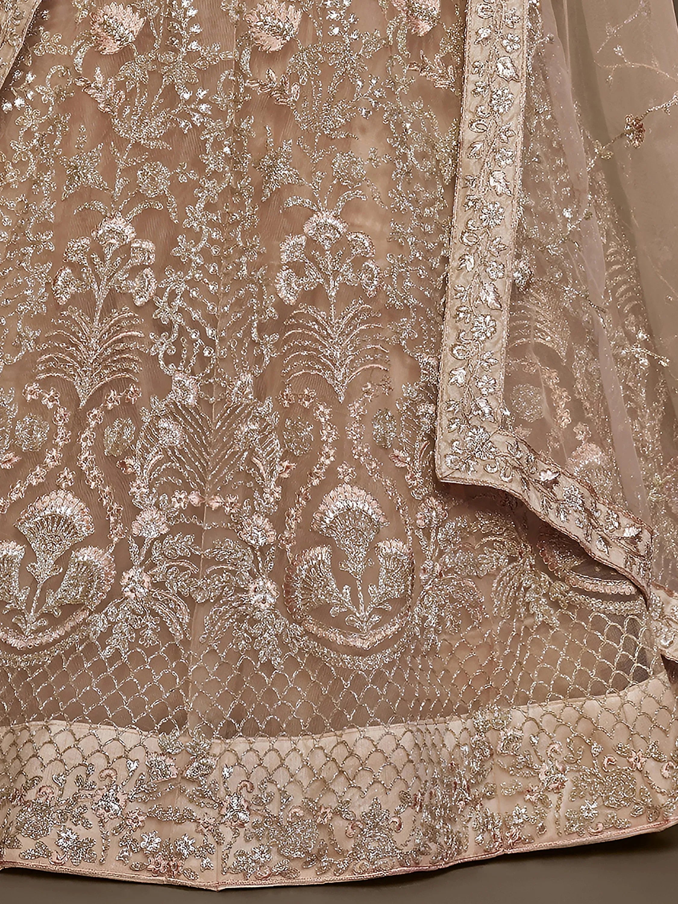 Gorgeous Beige Embroidered Soft Net Occasion Wear Lehenga Choli