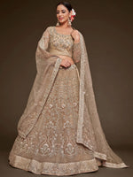 Wonderful Beige Embroidered Net Wedding Wear Plus Size Lehenga Choli