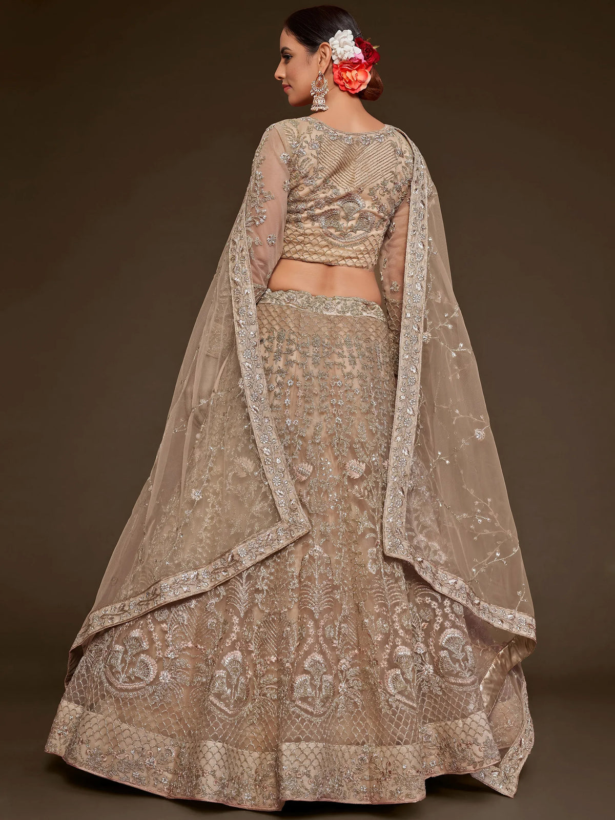 Gorgeous Beige Embroidered Soft Net Occasion Wear Lehenga Choli