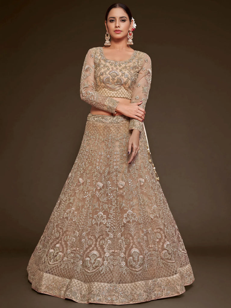 Gorgeous Beige Embroidered Soft Net Occasion Wear Lehenga Choli