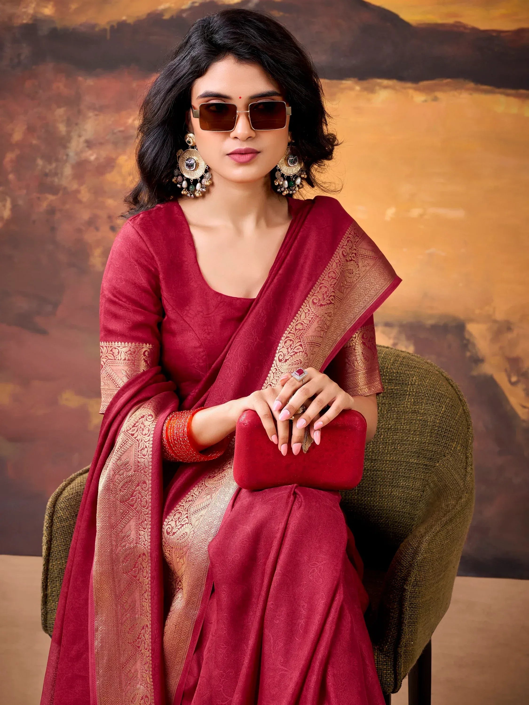 Gorgeous Maroon Zari Weaving Georgette Wedding Wear Saree With Blouse
