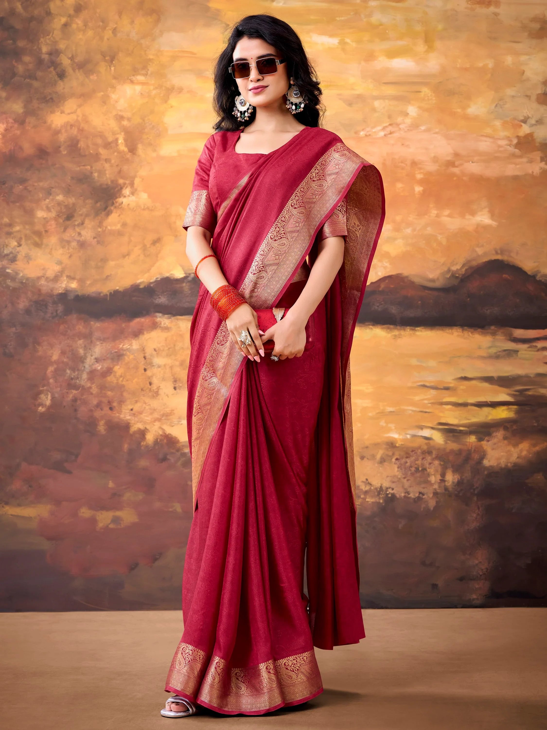 Gorgeous Maroon Zari Weaving Georgette Wedding Wear Saree With Blouse