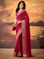 Gorgeous Maroon Zari Weaving Georgette Wedding Wear Saree With Blouse