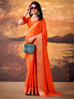 Elegant Orange Zari Weaving Georgette Festive Wear Saree With Blouse