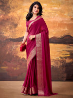 Fashionable Pink Zari Border Georgette Event Wear Saree With Blouse