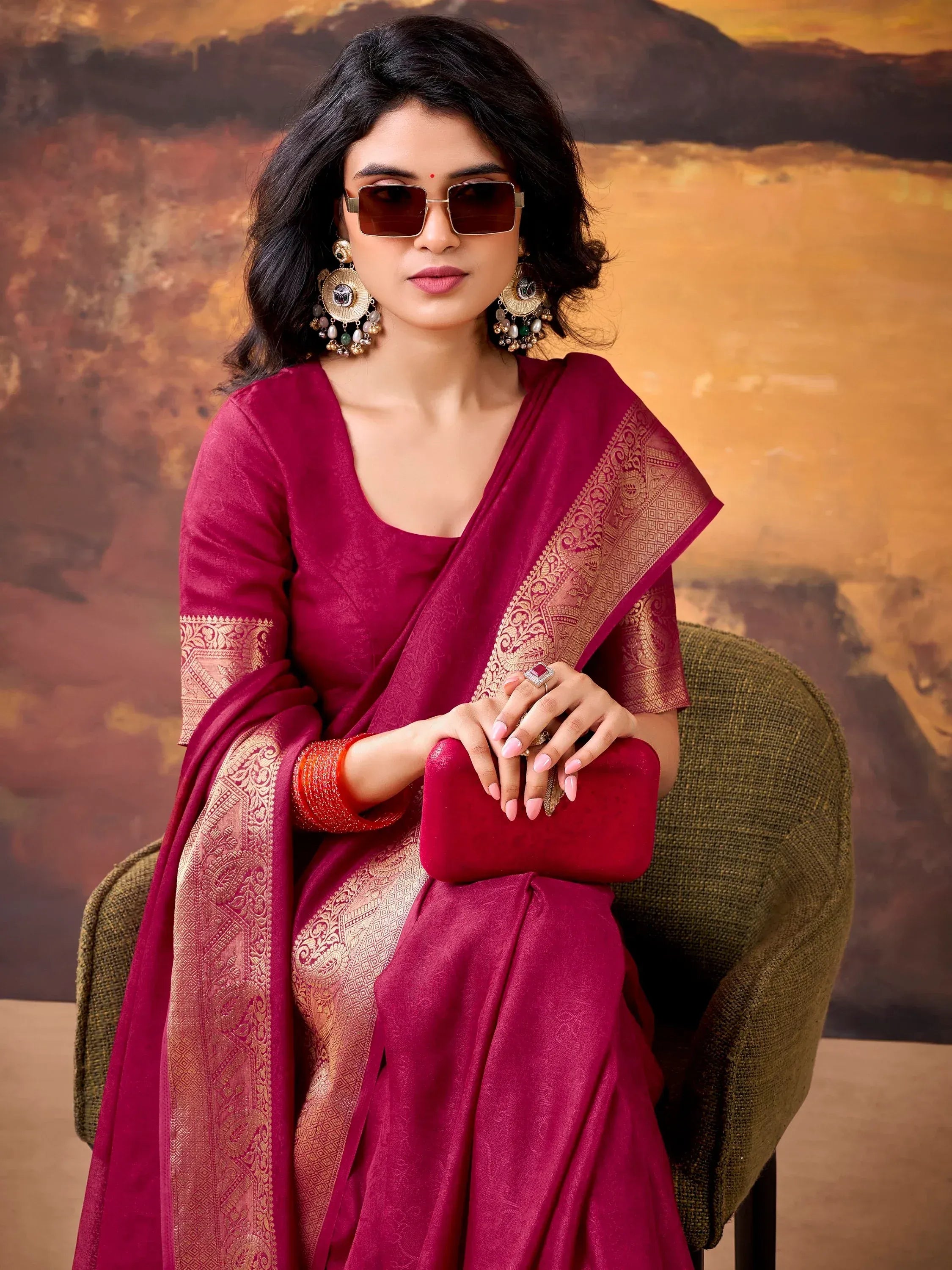 Fashionable Pink Zari Border Georgette Event Wear Saree With Blouse
