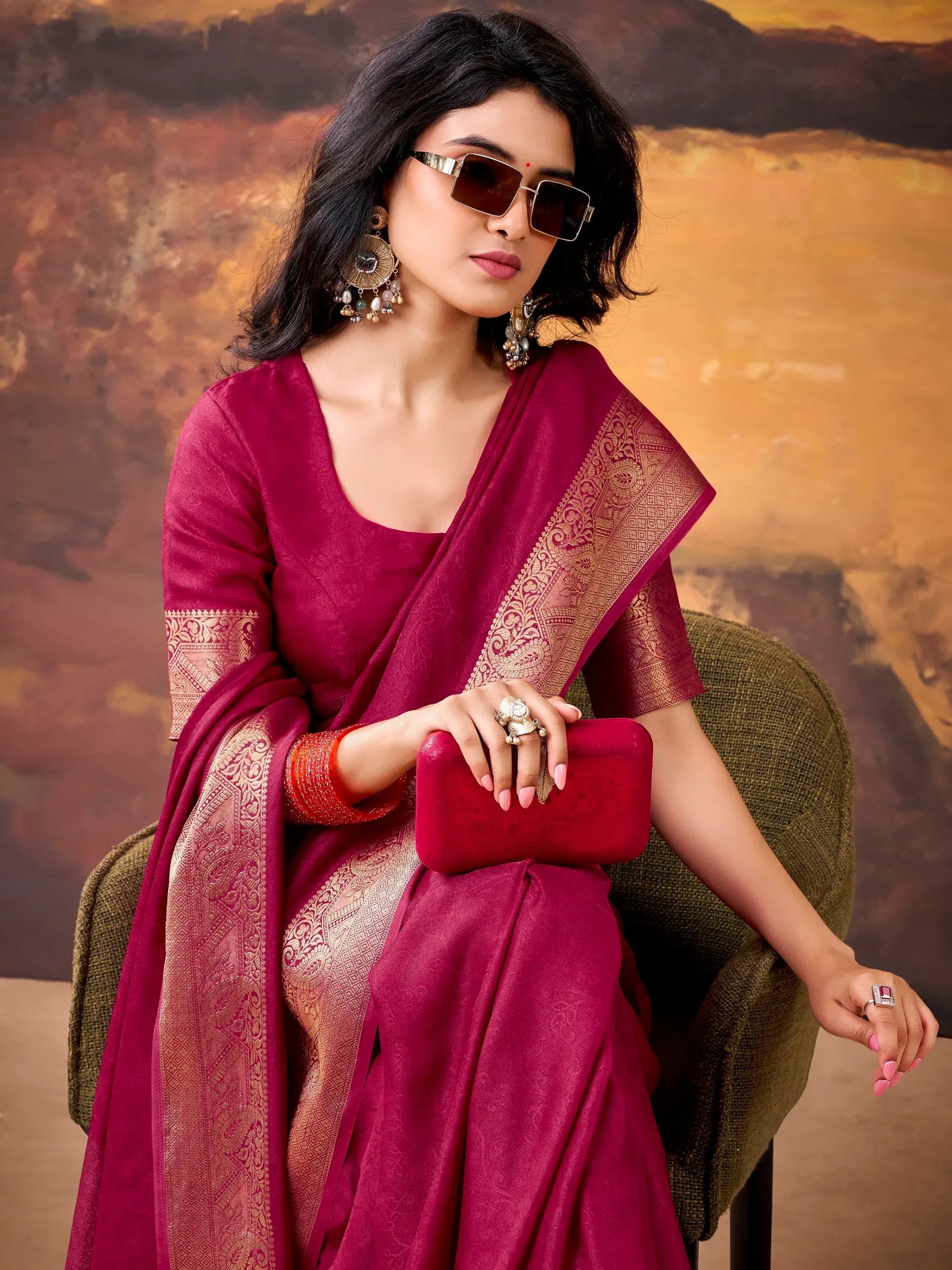 Fashionable Pink Zari Border Georgette Event Wear Saree With Blouse