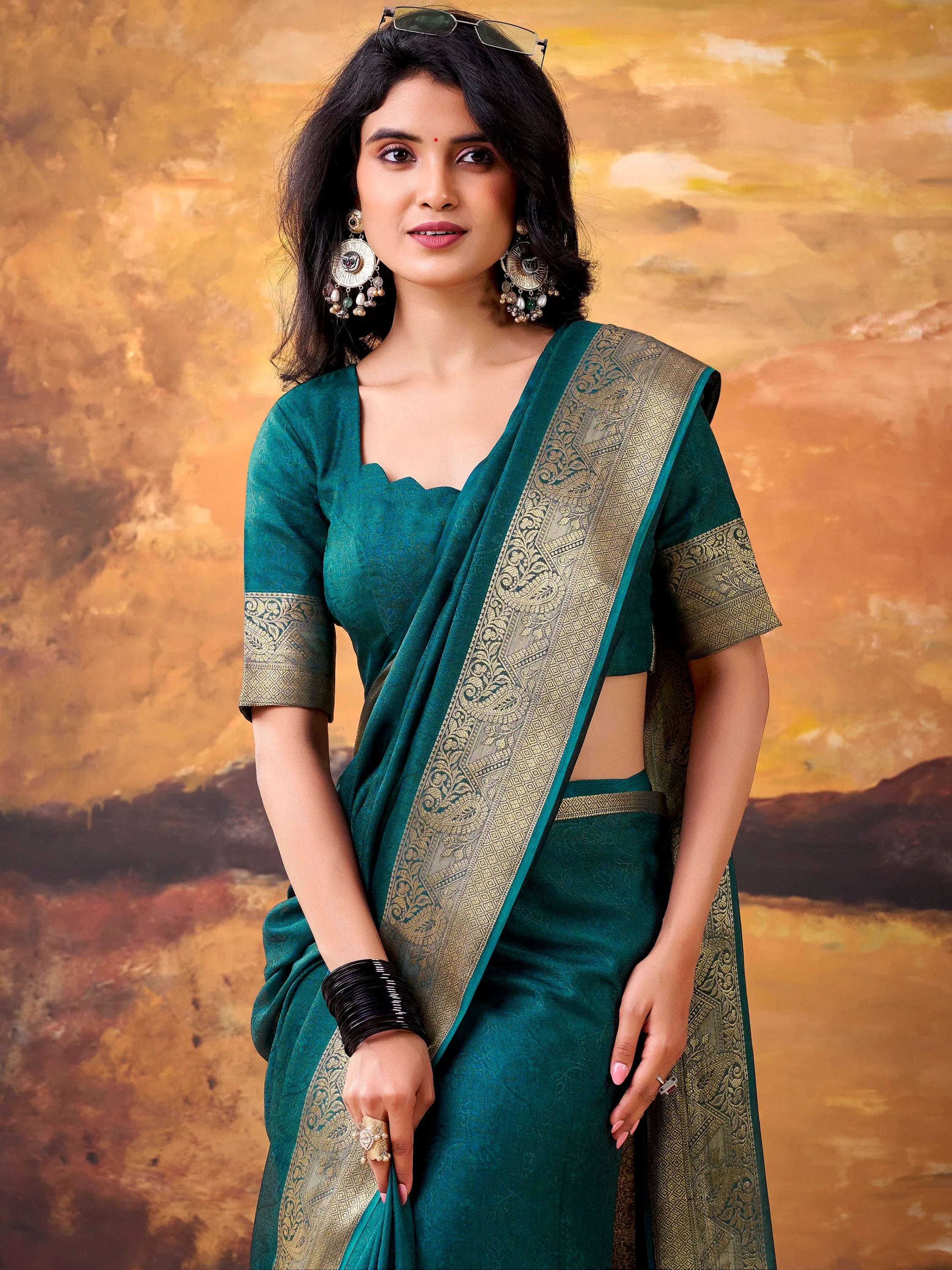 Amazeballs Teal Green Zari Border Georgette Traditional Saree With Blouse