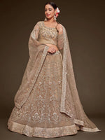 Wonderful Beige Embroidered Net Wedding Wear Plus Size Lehenga Choli