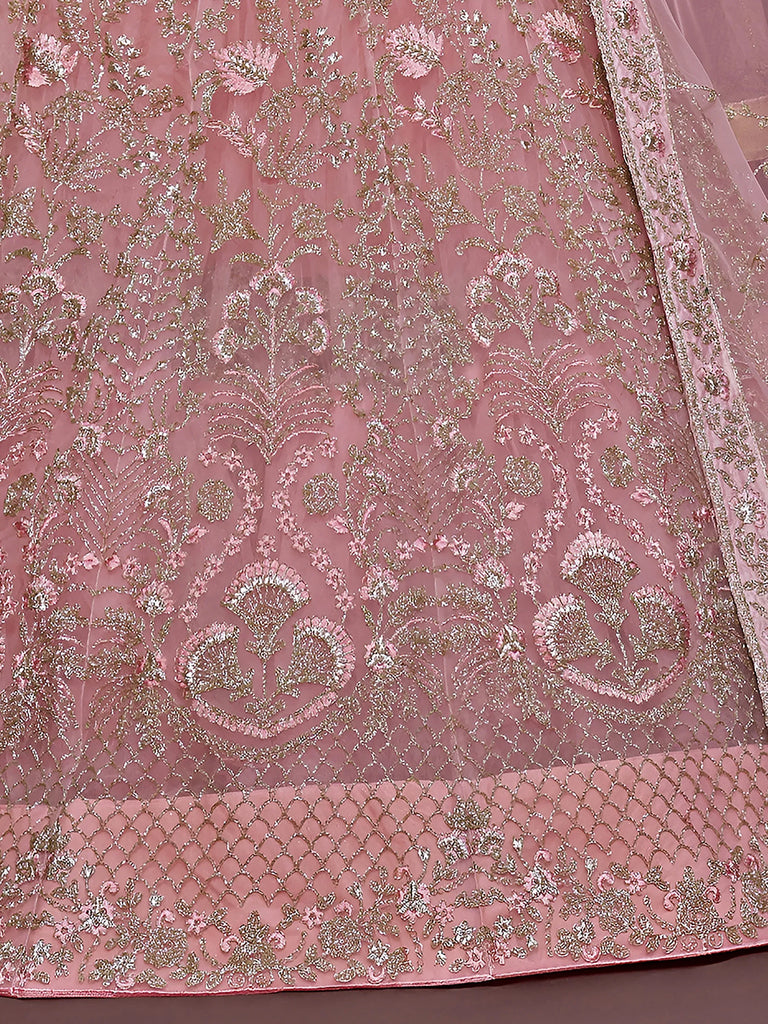 Enchanting Light Pink Embroidered Soft Net Wedding wear Lehenga Choli