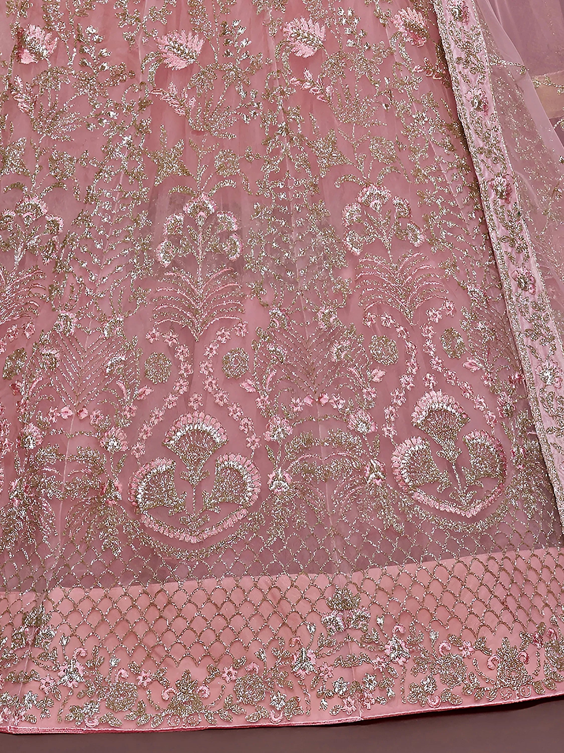 Incredible Pink Embroidered Net Engagement Wear Plus Size Lehenga Choli