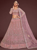 Incredible Pink Embroidered Net Engagement Wear Plus Size Lehenga Choli