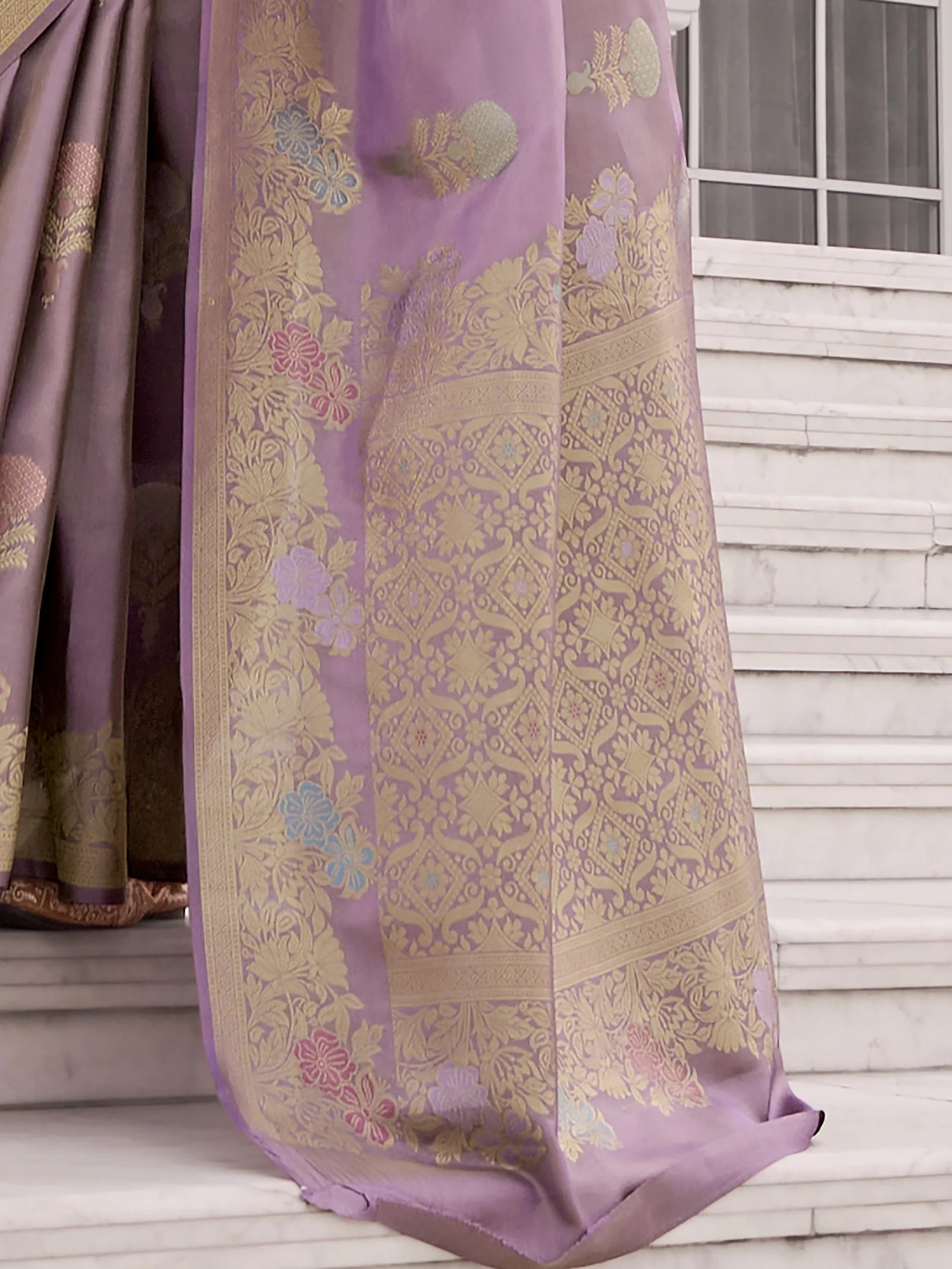 Alluring Lavender Zari Weaving Silk Function Wear Saree With Blouse