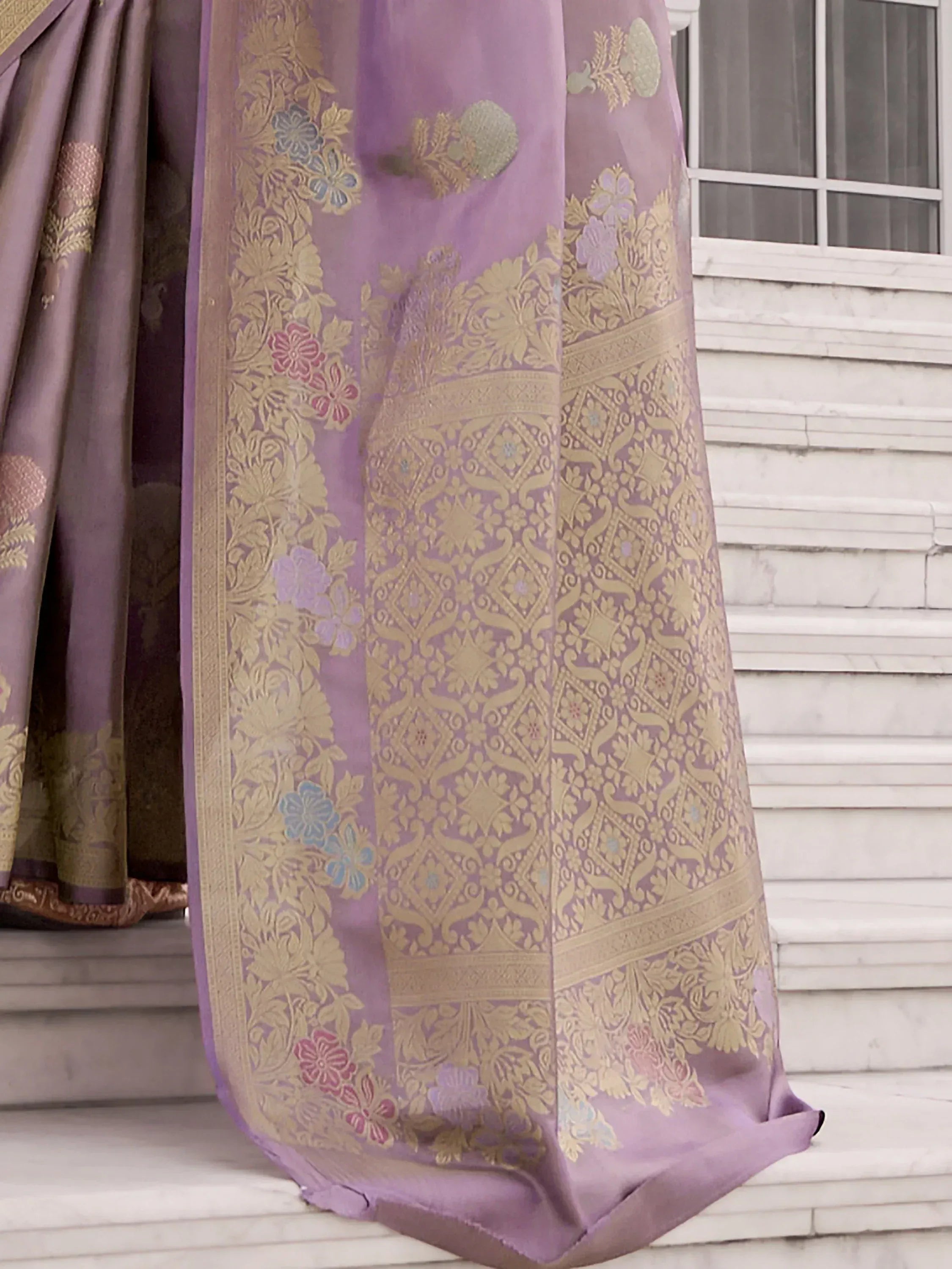 Alluring Lavender Zari Weaving Silk Function Wear Saree With Blouse
