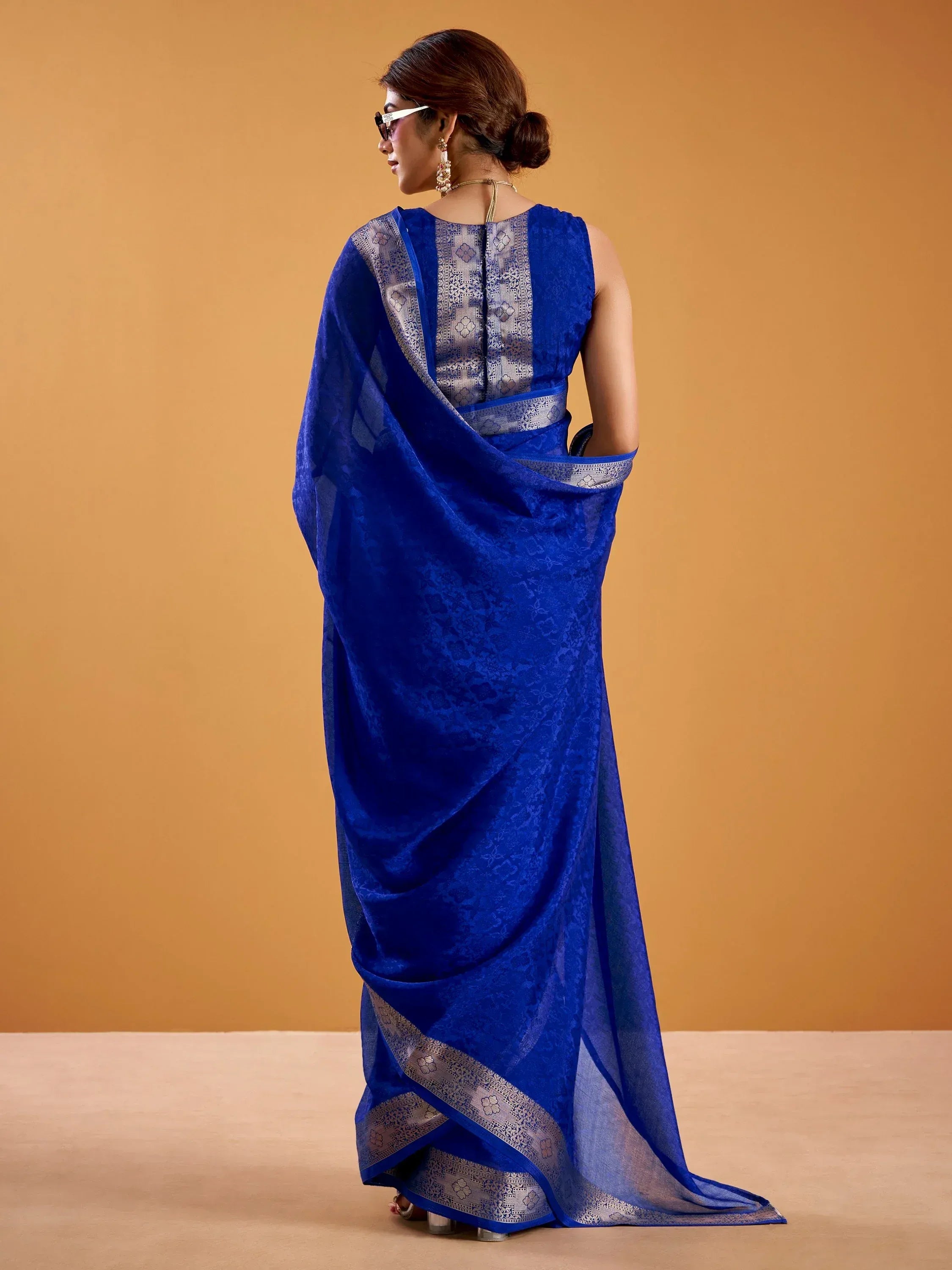 Beautiful Royal Blue Zari Weaving Silk Festive Wear Saree With Blouse