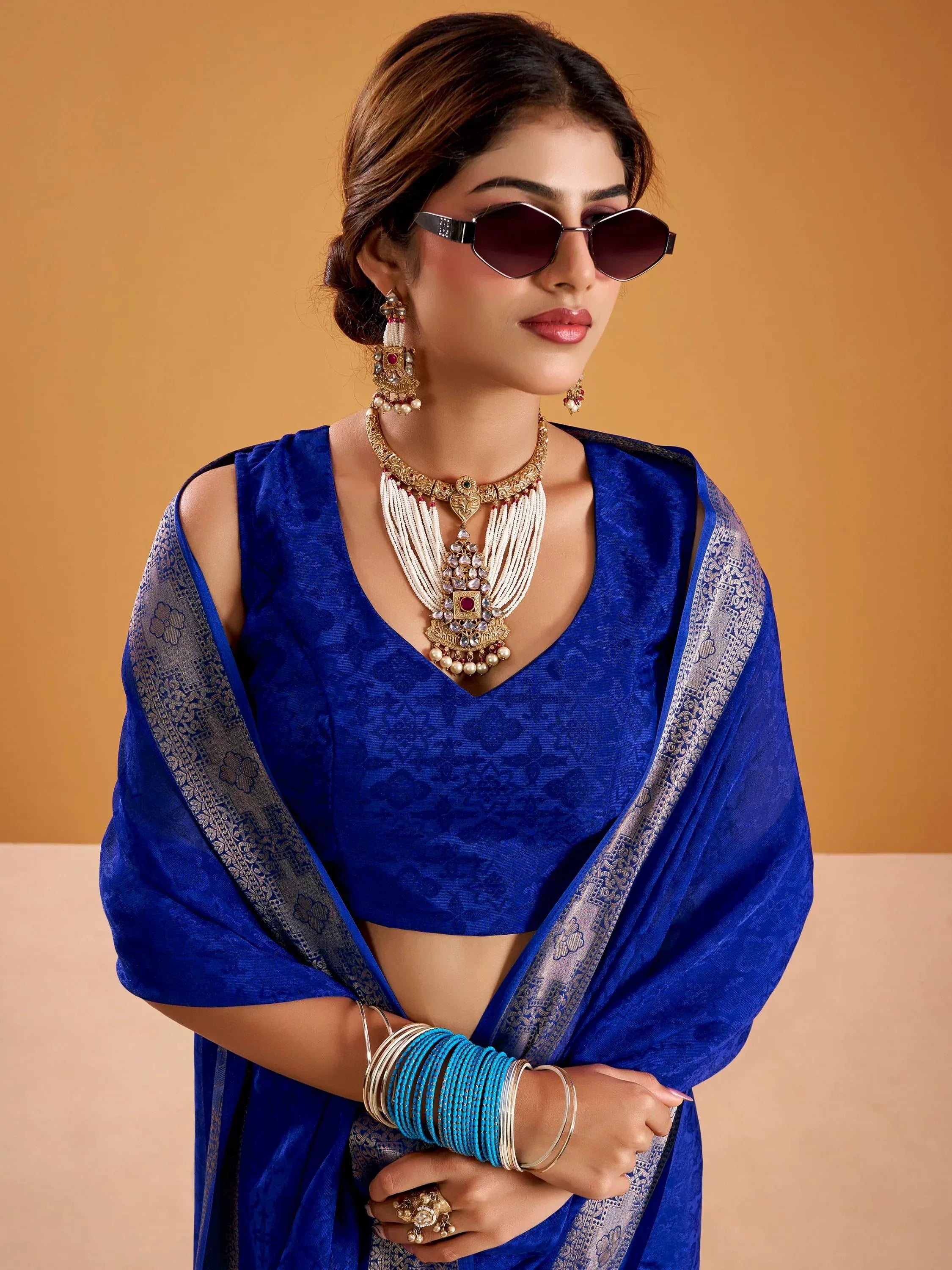 Beautiful Royal Blue Zari Weaving Silk Festive Wear Saree With Blouse