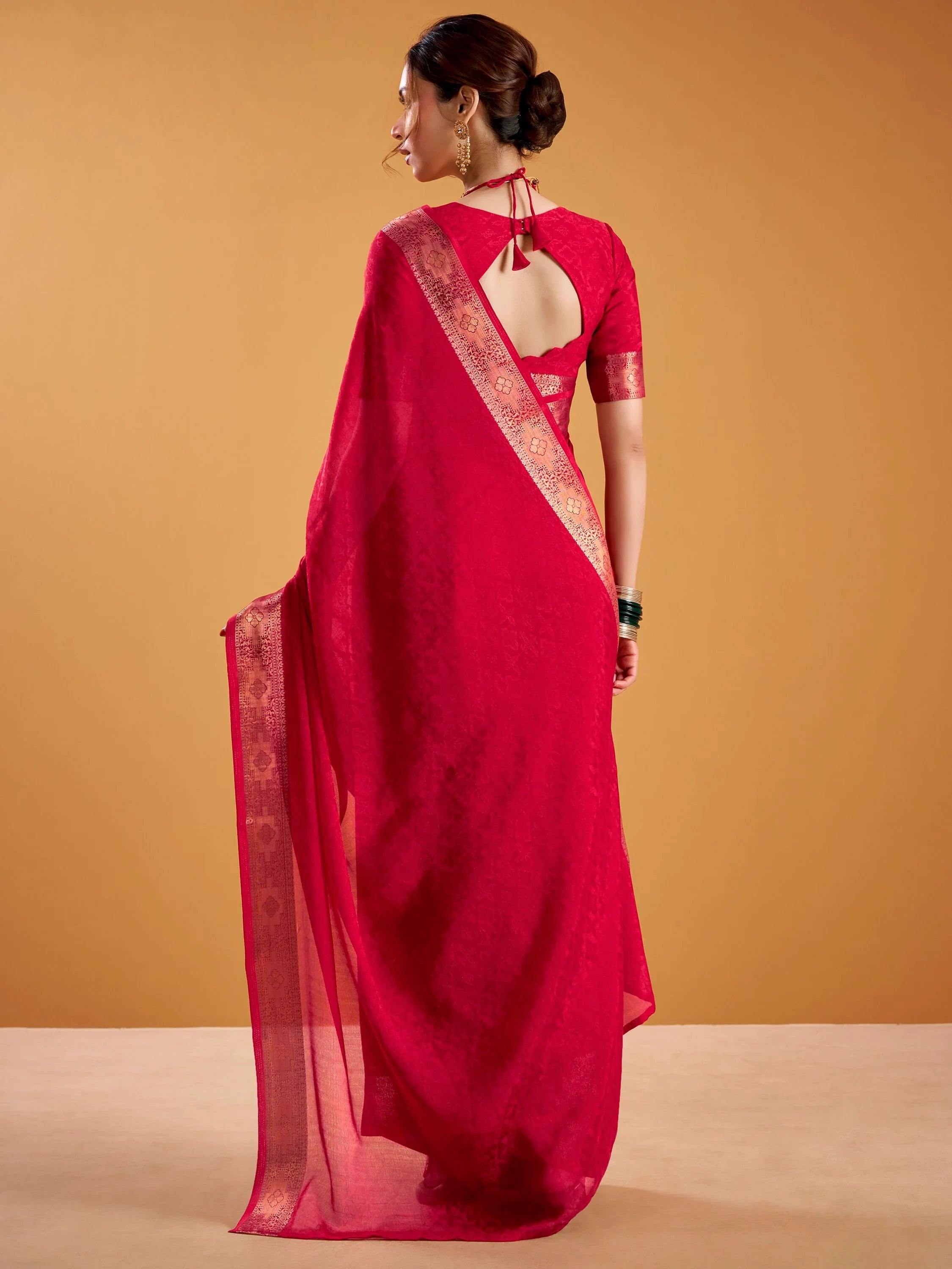 Lovely Red Zari Work Silk Wedding Wear Saree With Blouse