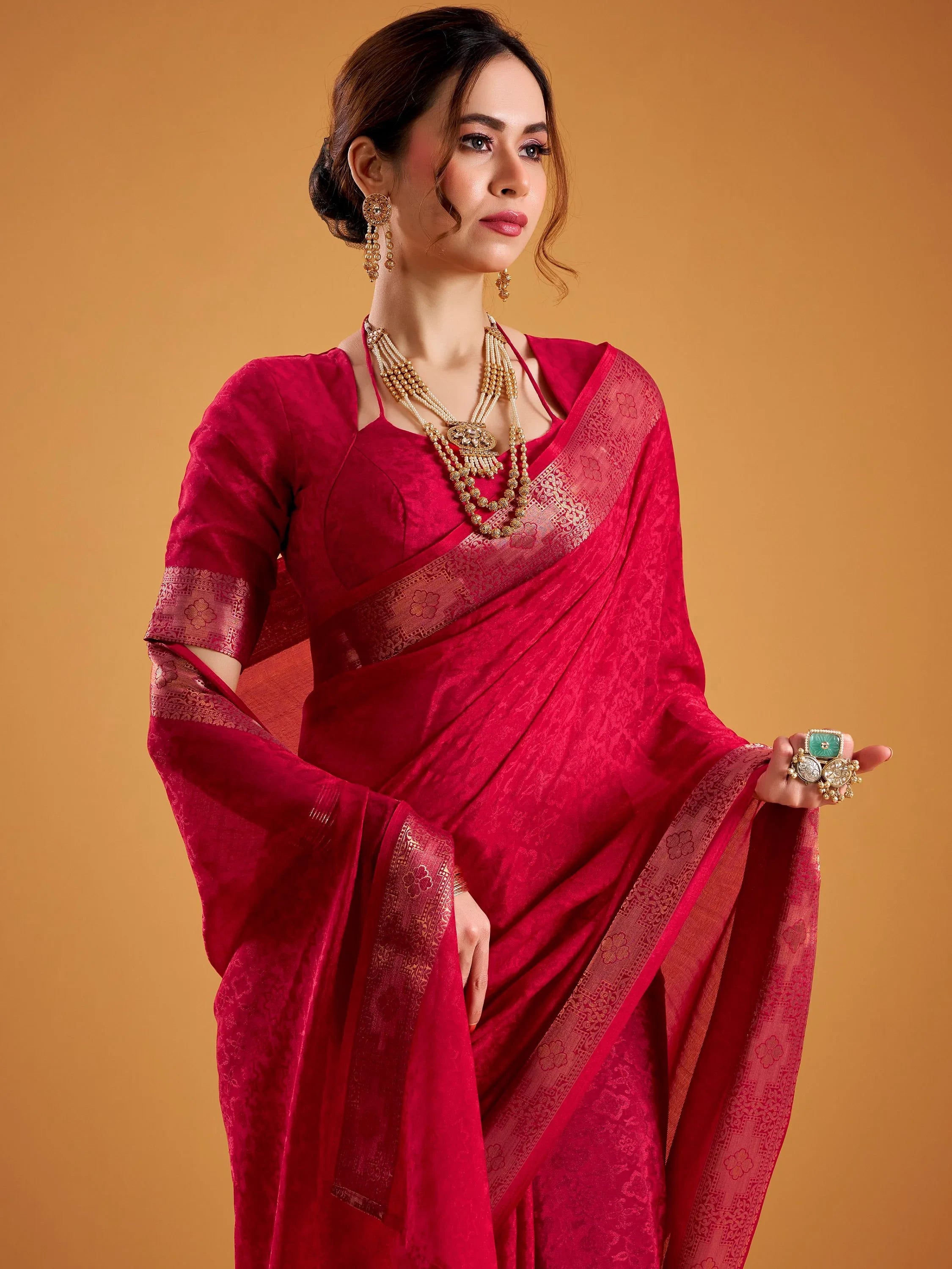 Lovely Red Zari Work Silk Wedding Wear Saree With Blouse
