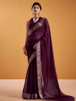 Appealing Wine Zari Work Silk Traditional Saree With Blouse