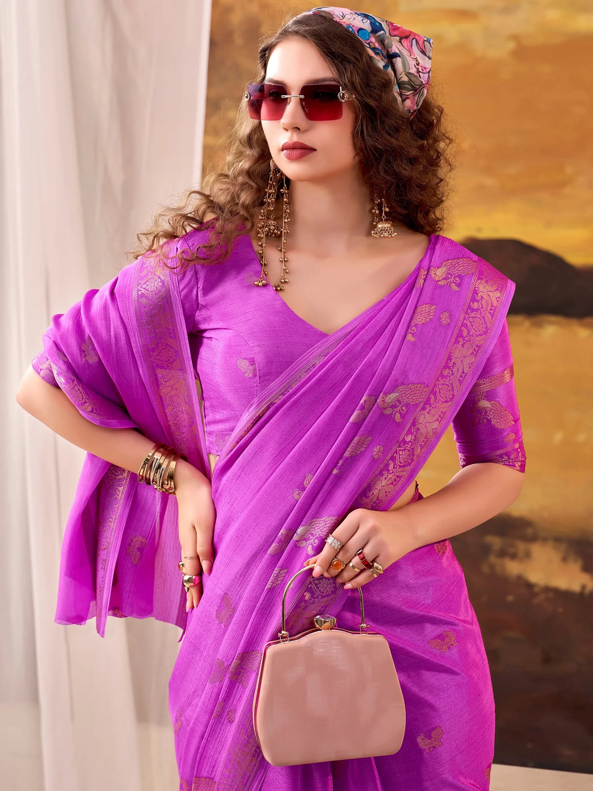 Bewitching Pink Zari Weaving Crepe Festive Wear Saree With Blouse