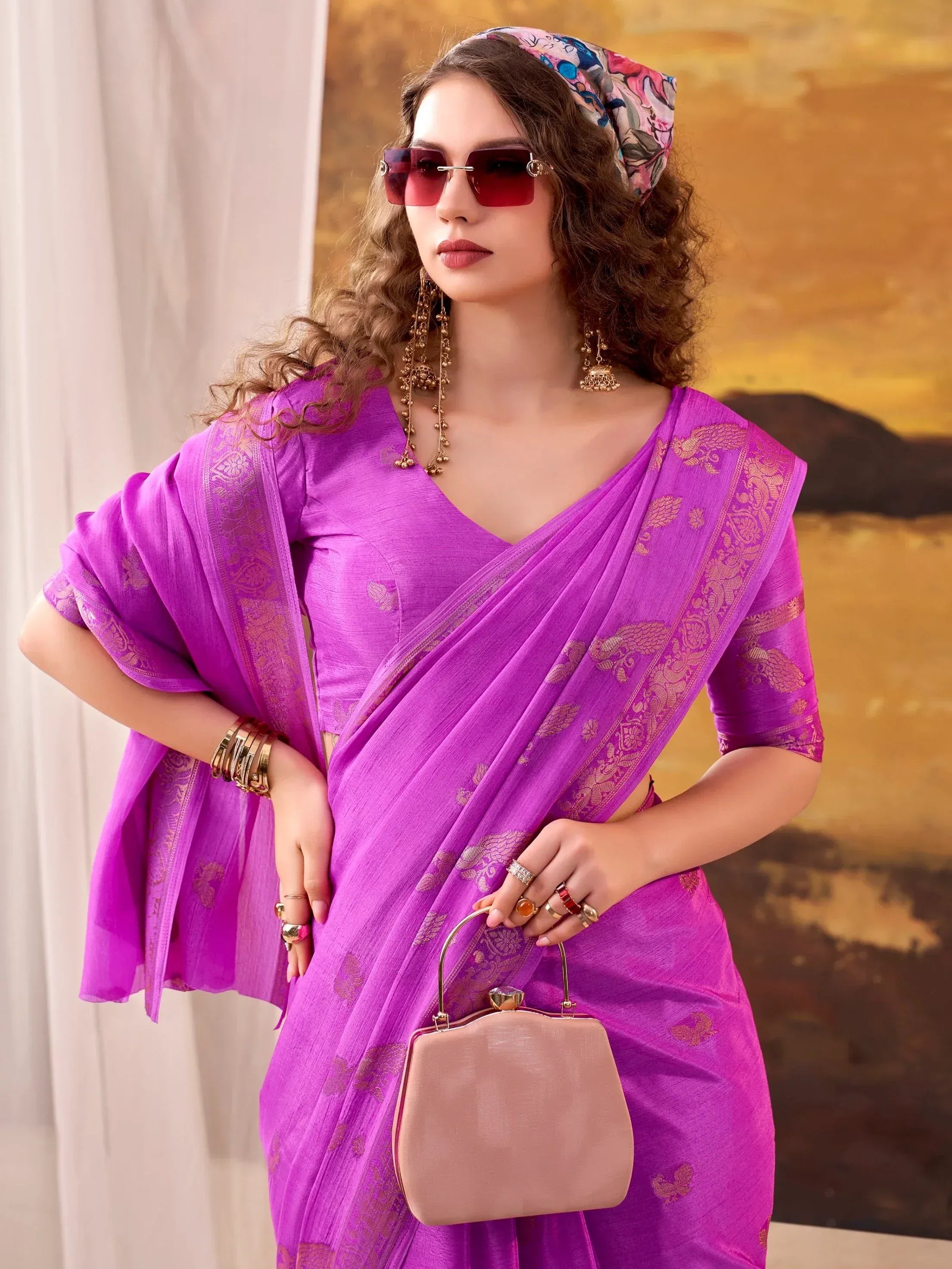 Bewitching Pink Zari Weaving Crepe Festive Wear Saree With Blouse