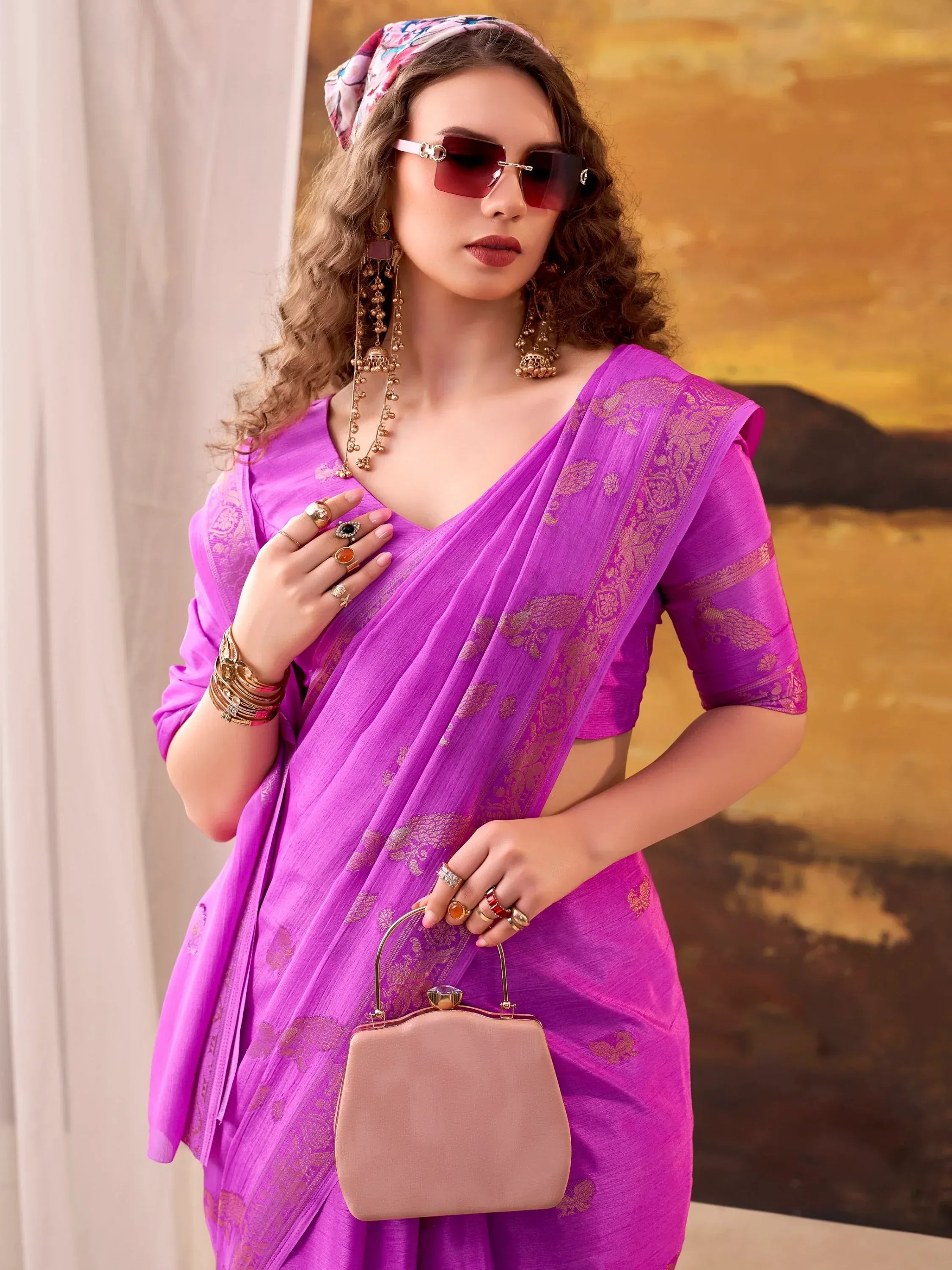 Bewitching Pink Zari Weaving Crepe Festive Wear Saree With Blouse