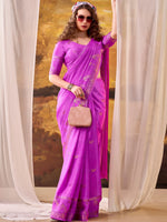Bewitching Pink Zari Weaving Crepe Festive Wear Saree With Blouse