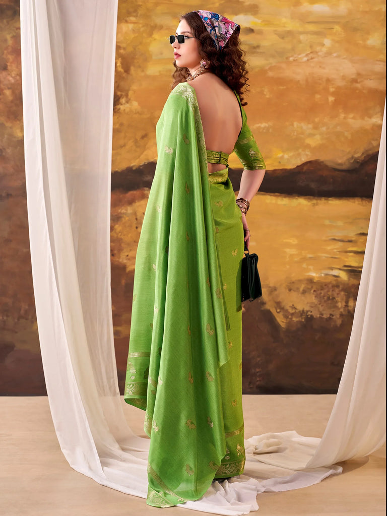 Exclusive Green Zari Weaving Crepe Event Wear Saree With Blouse