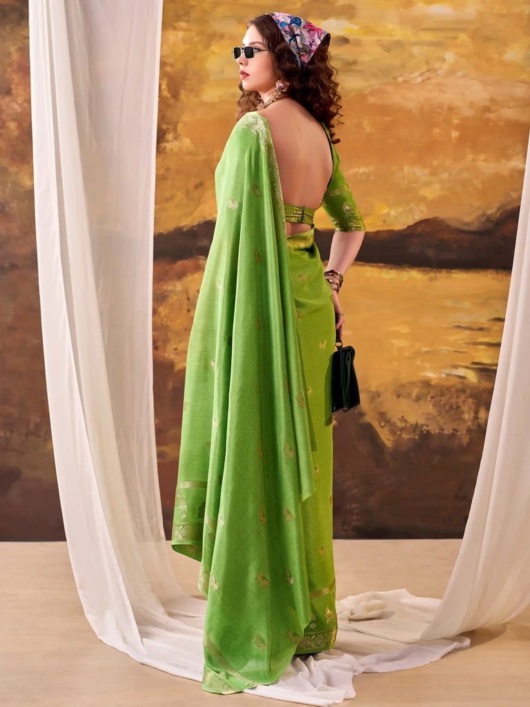 Exclusive Green Zari Weaving Crepe Event Wear Saree With Blouse