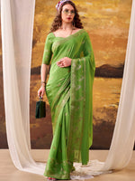 Exclusive Green Zari Weaving Crepe Event Wear Saree With Blouse