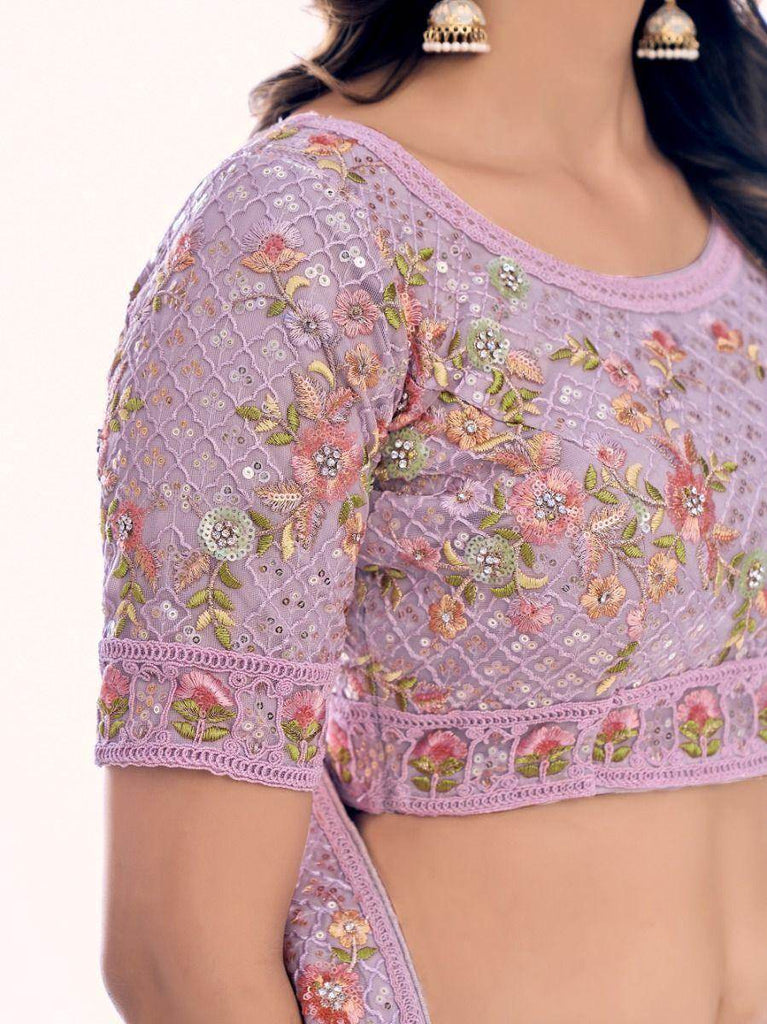 Graceful Lavender Embroidered Soft Net Festive Lehenga Choli