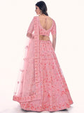 Fascinating Pink Embroidered Soft Net Lehenga Choli