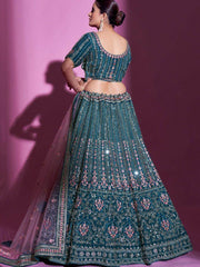 Surprising Rama Mirror Work Crepe Lehenga Choli