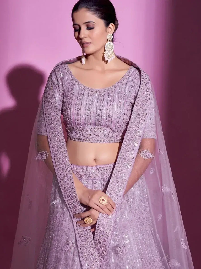 Fantastic Light-Purple Sequins Embroidered Soft Net Lehenga Choli