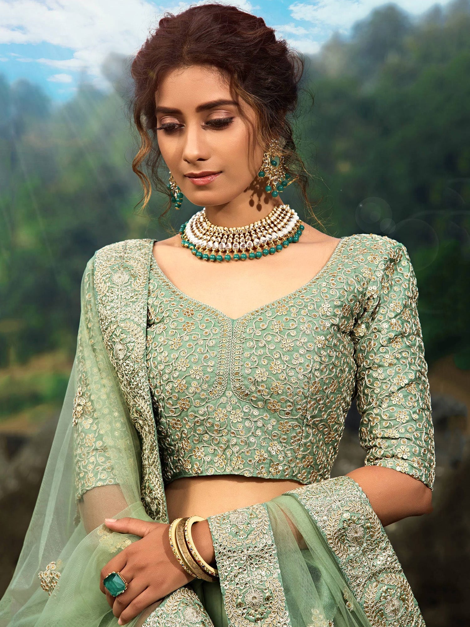 Adorable Green Sequins Net Function Wear Plus Size Lehenga Choli