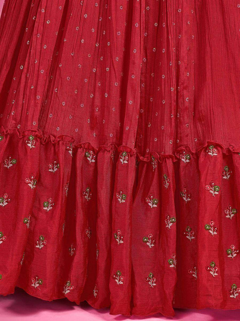 Marvelous Red Mirror Work Silk Gown With Dupatta