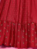 Marvelous Red Mirror Work Silk Gown With Dupatta