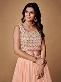 Fascinating Peach Floral Embroidered Chiffon Party Lehenga Choli