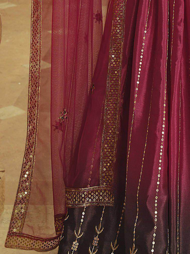 Sumptuous Deep Pink Shaded Sequins Silk Lehenga With Embroidered Choli
