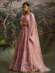 Graceful Pink Floral Embroidered Designer Lehenga Choli With Dupatta