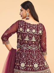 Fantastic Wine Multi-Thread Georgette Party Wear Anarkali Pant Suit